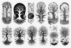 full arm sleeve tattoo... DNA, science, guitar, piano, music. tree of life, focus, masculine tattoo idea