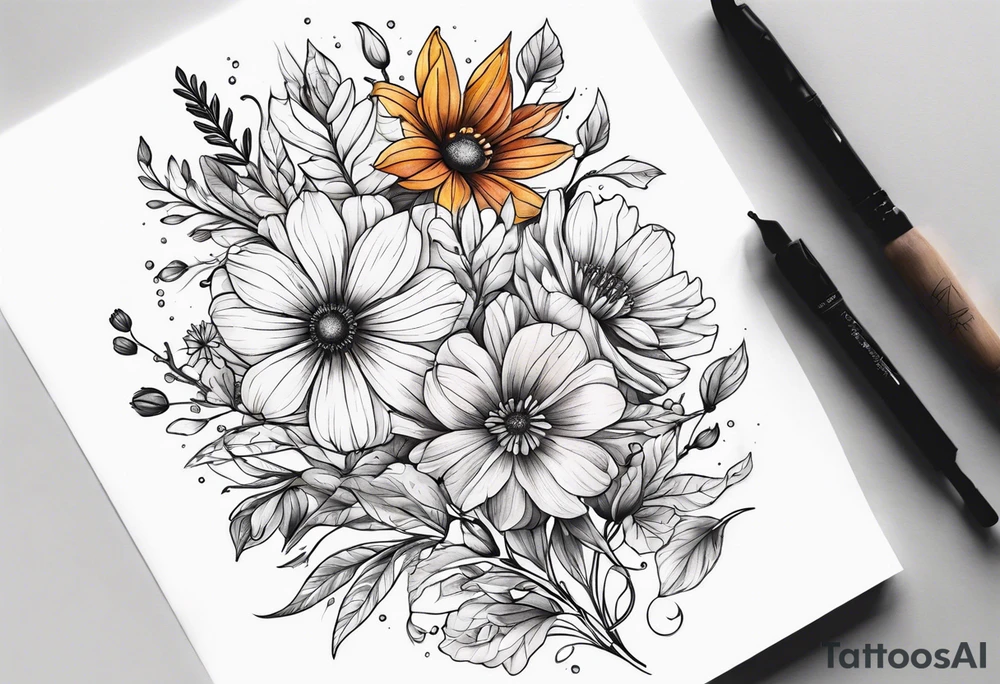 Upper arm half sleeve fall wild flowers tattoo idea