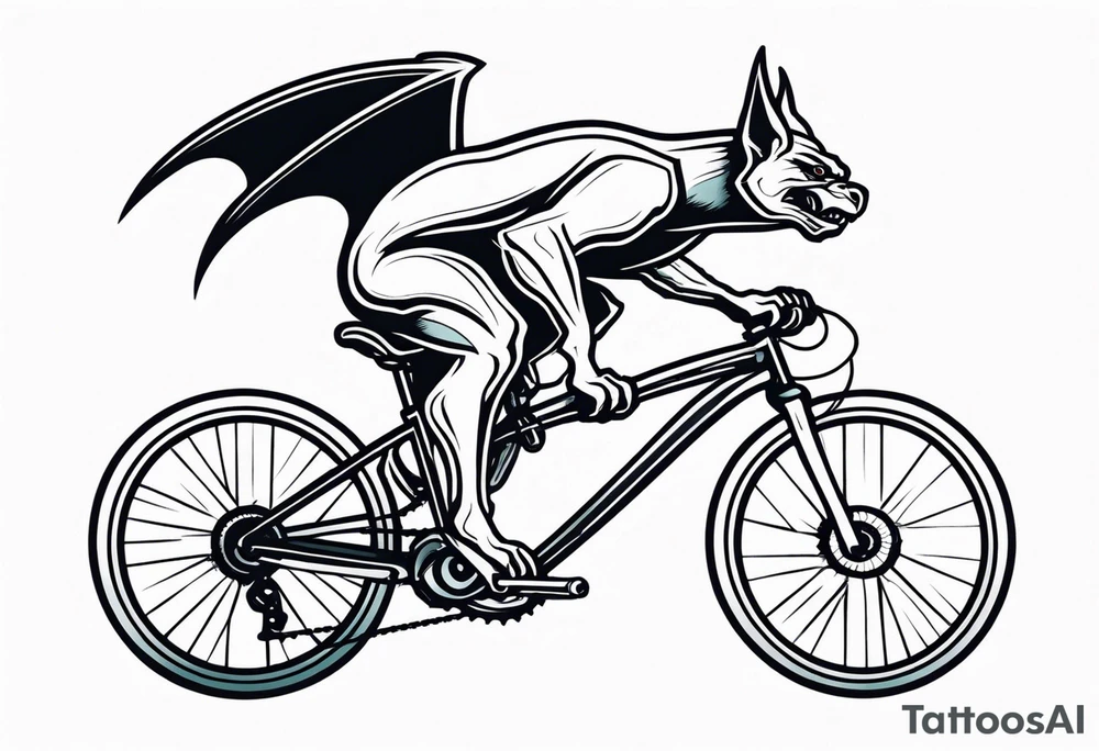gargoyle riding a full suspension mountain bike with a shadow tattoo idea