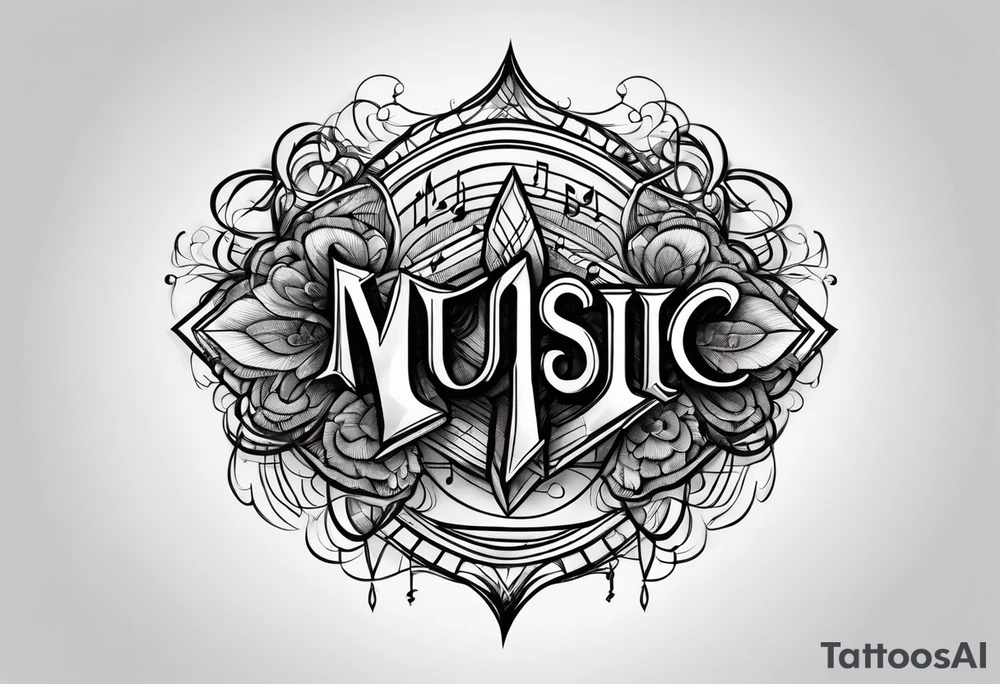 The word “music” twisted tattoo idea