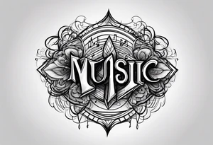 The word “music” twisted tattoo idea