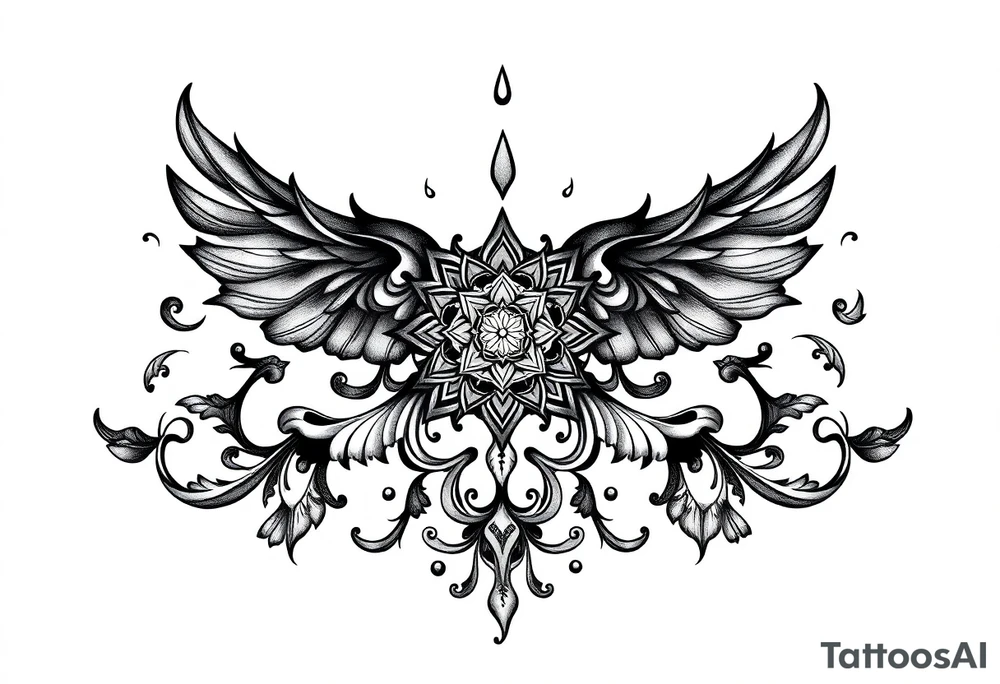 mytical shaman and mytolog style ornametn with ancient rhyme tattoo idea