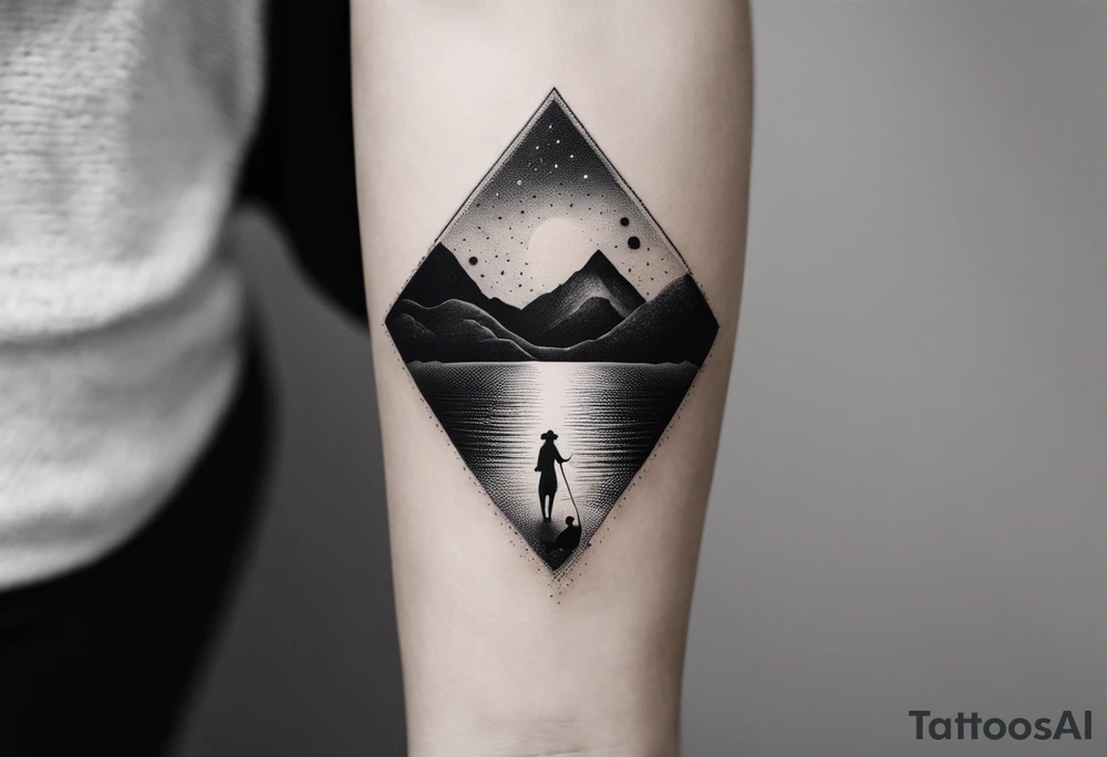 Beach Mountain Racket dog and woman tattoo idea