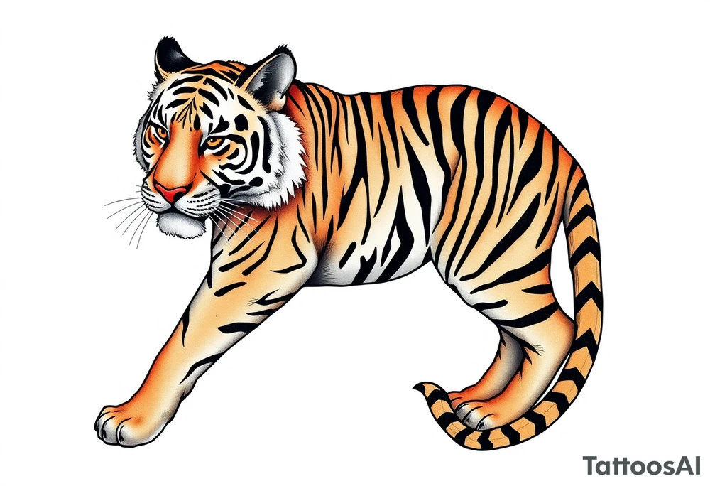 a full color cubism style 
full body tiger illustration tattoo idea