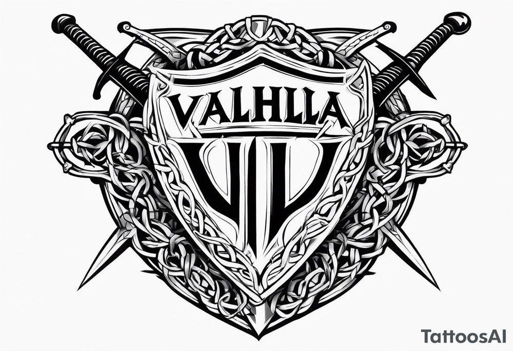 Valhalla sword shield barb wire chain tattoo idea