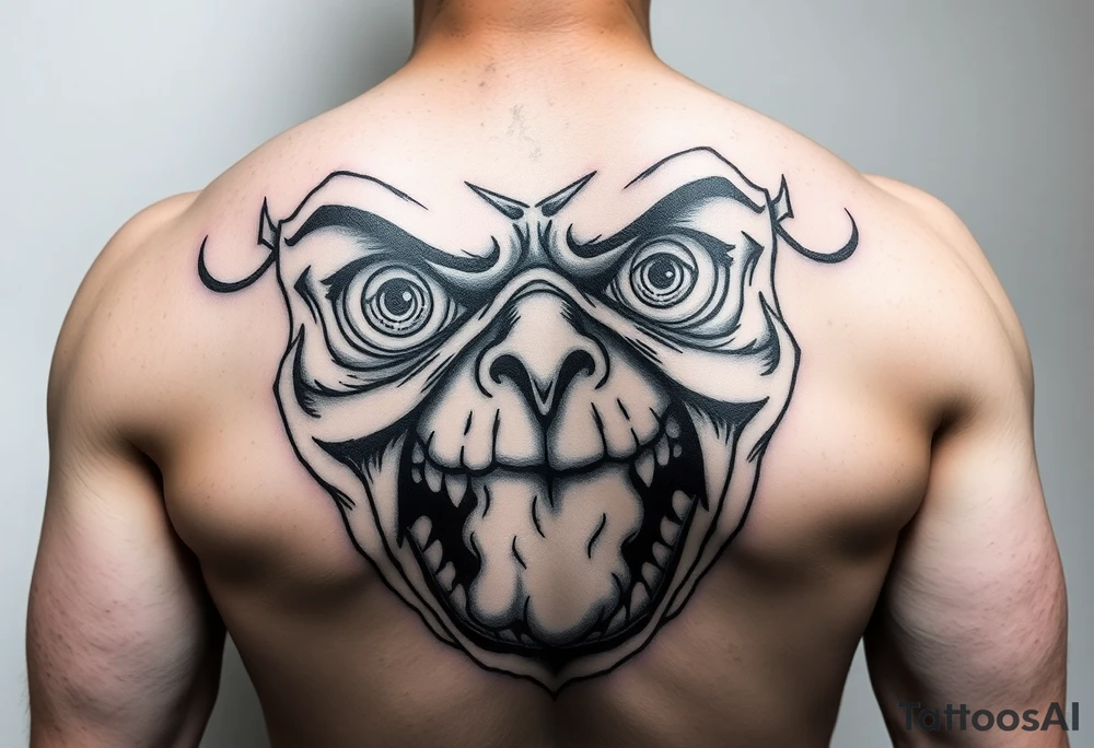 powerful faces with huge eyes and mouth with foamy mouth tattoo idea