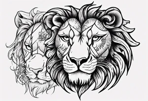 half lion face half words tattoo idea