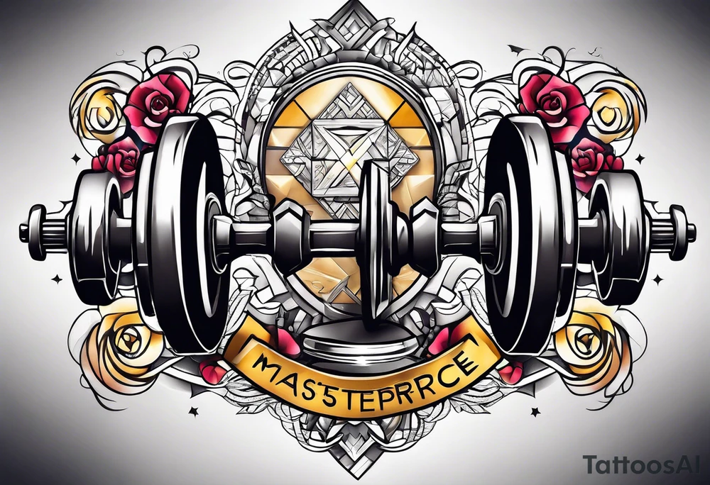 Dumbbell and strength mindset tattoo idea