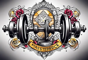 Dumbbell and strength mindset tattoo idea