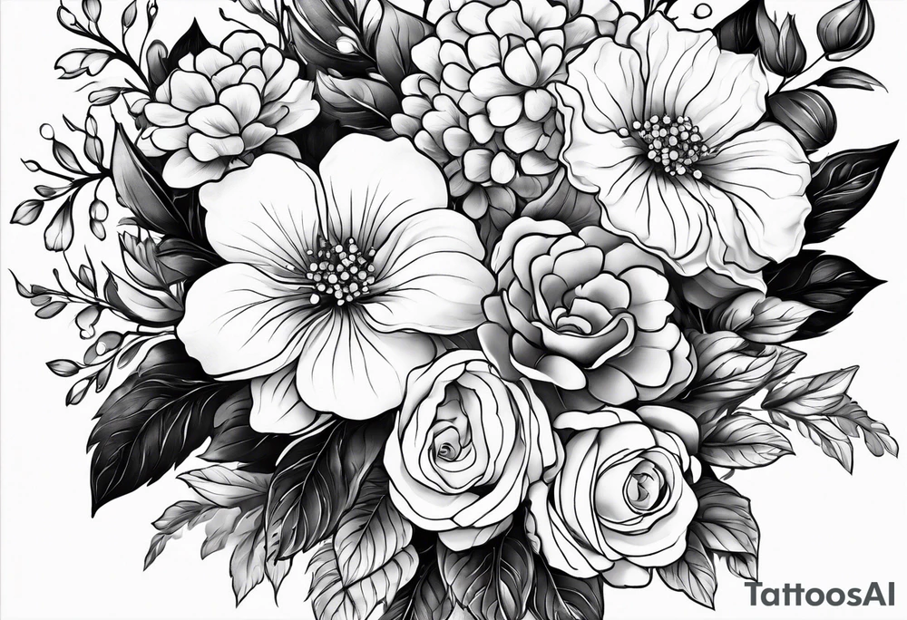 2 inch Flower bouquet with hydrangeas symbolizing gratitude tattoo idea