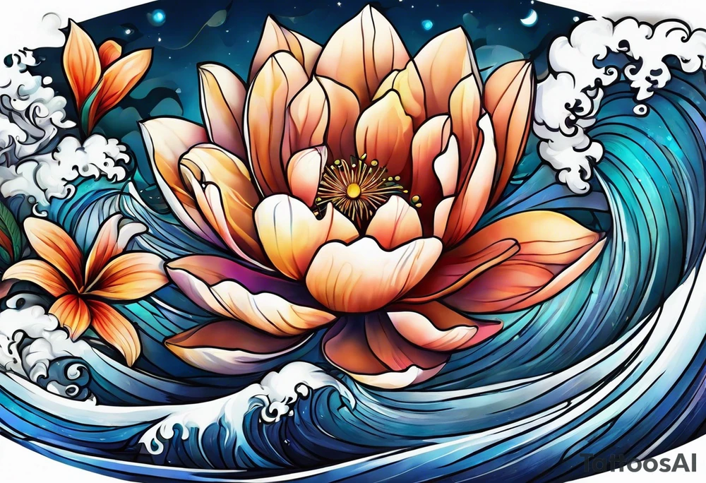 sea,, night, flower, tattoo idea