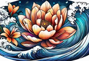 sea,, night, flower, tattoo idea