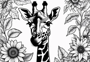 giraffe with sunflower and leafs tattoo idea