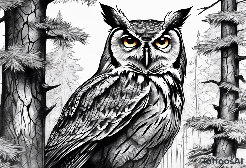 owl forest tattoo idea