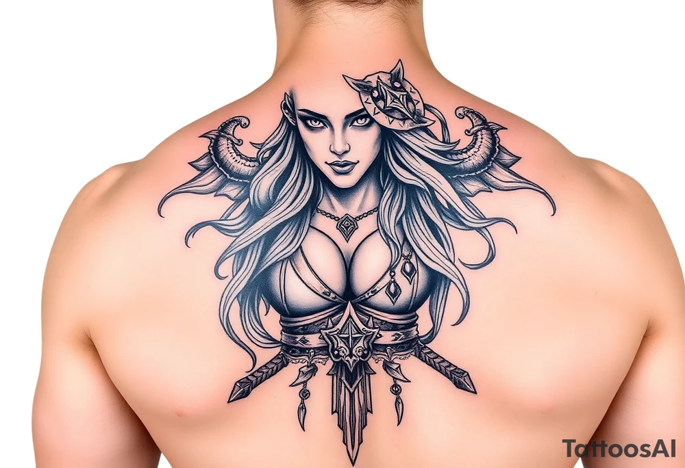 Viking goddess warrior full body sexy tattoo idea