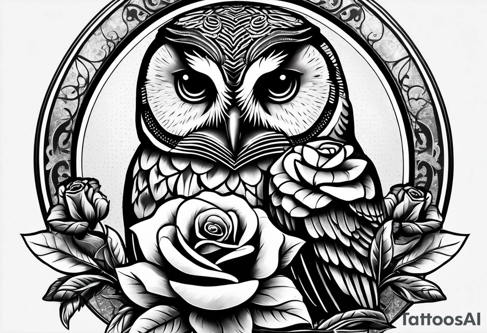 Barred owl with a single rose tattoo idea