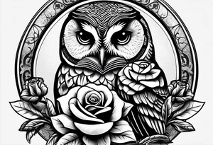 Barred owl with a single rose tattoo idea