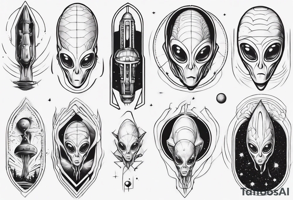 alien/ufo scene for a leg sleeve tattoo tattoo idea