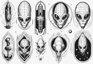 alien/ufo scene for a leg sleeve tattoo tattoo idea