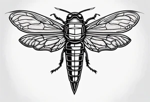 Cicada stippled and shaded with a sword going through it tattoo idea