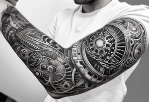 a biomechanical armsleeve tattoo idea