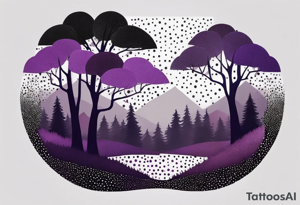 forest, lineswork, purple and black tattoo idea