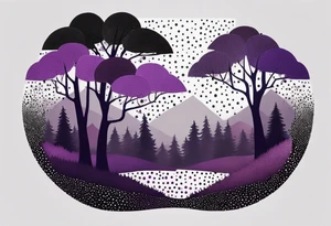 forest, lineswork, purple and black tattoo idea