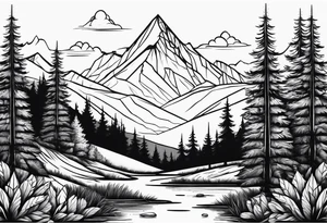 forest with mountains in the distance tattoo idea