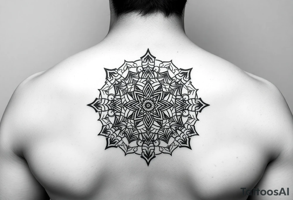 intricate mandala with sacred geometry and cosmic elements tattoo idea