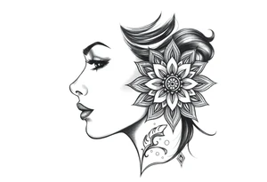 Powerful side profile woman’s face with mandala tattoo idea