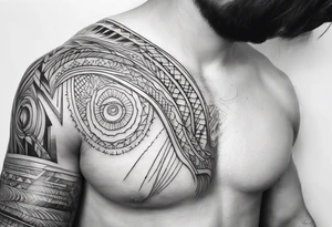 armband tattoo, horizontal with electromagnetic signal wave pattern tattoo idea