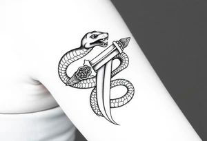 mystical snake coiled around an ancient dagger with jeweled hilt tattoo idea