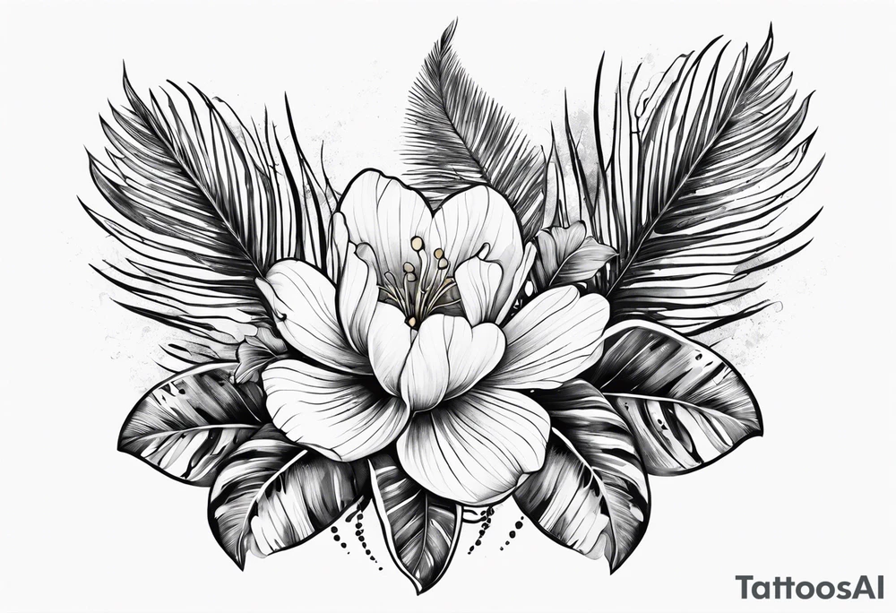 sea, flower, palm tattoo idea