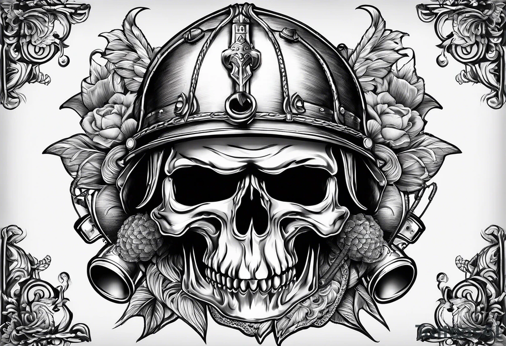 fisherman, a knight's helmet, a floorball ball, a ram's skull tattoo idea