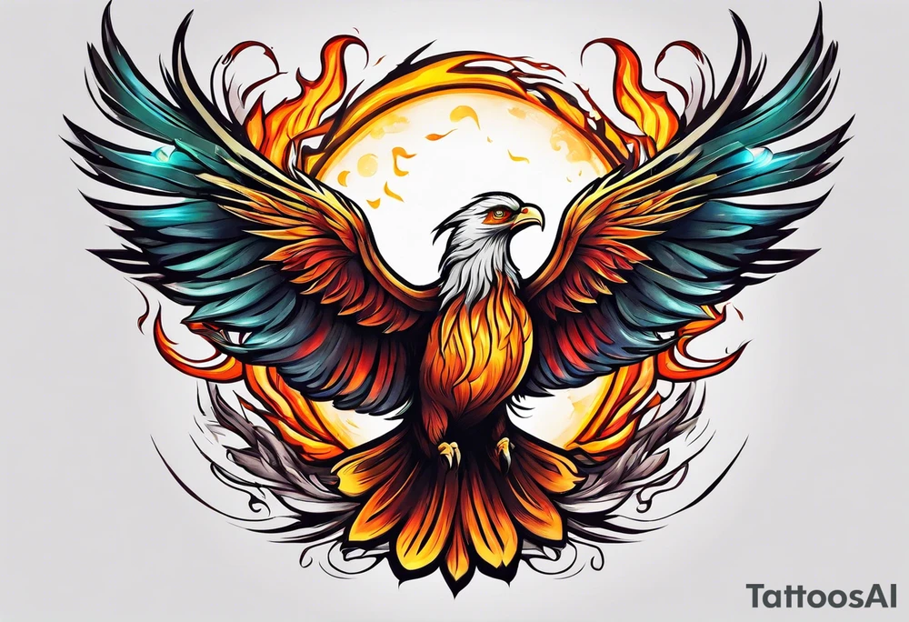 phoenix flying out of a bonfire tattoo idea