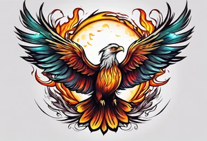 phoenix flying out of a bonfire tattoo idea
