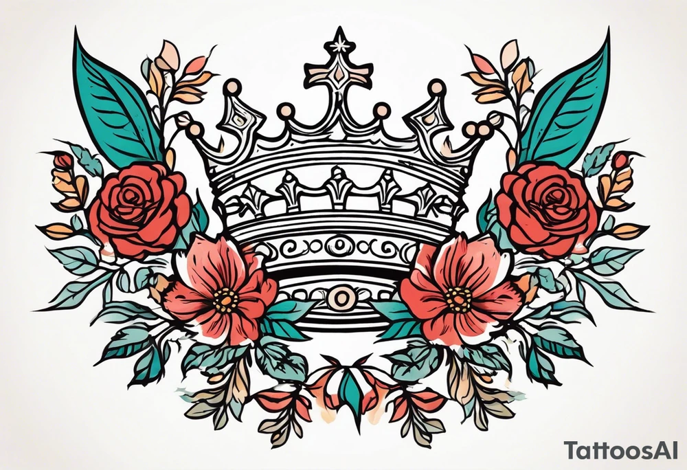 chrisitan
old school vintage simple traditional design 
vintage flowers surrounding crown


bold color simple tattoo idea