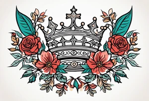 chrisitan
old school vintage simple traditional design 
vintage flowers surrounding crown


bold color simple tattoo idea