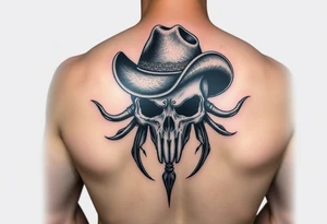 Create a tatoo design for a sleeve  with edelbrock and my boyfriends name  Micky in it and southern cowboy hat skull colors black grey crimson ehite tattoo idea