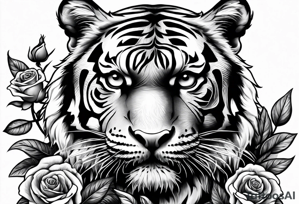 tiger with a rose tattoo idea