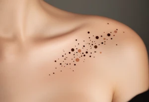 Scattered beige and brown freckle-style dots across the collarbone – A natural and subtle beauty-enhancing piece. tattoo idea