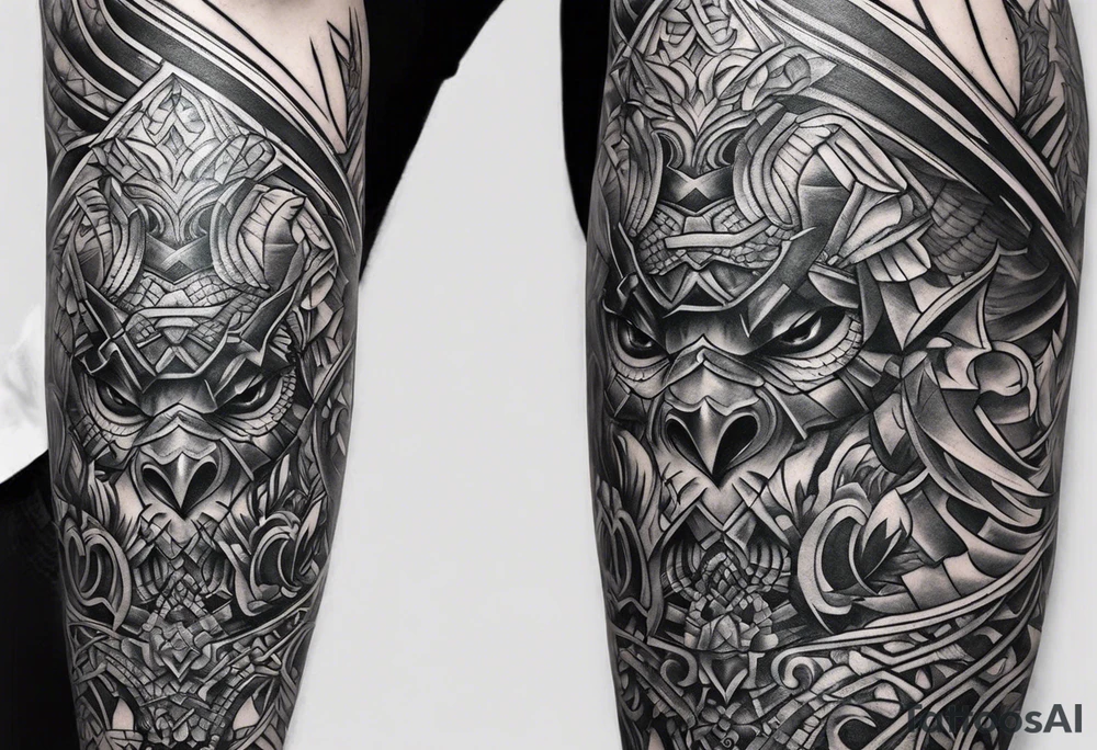 leg armor tattoo idea
