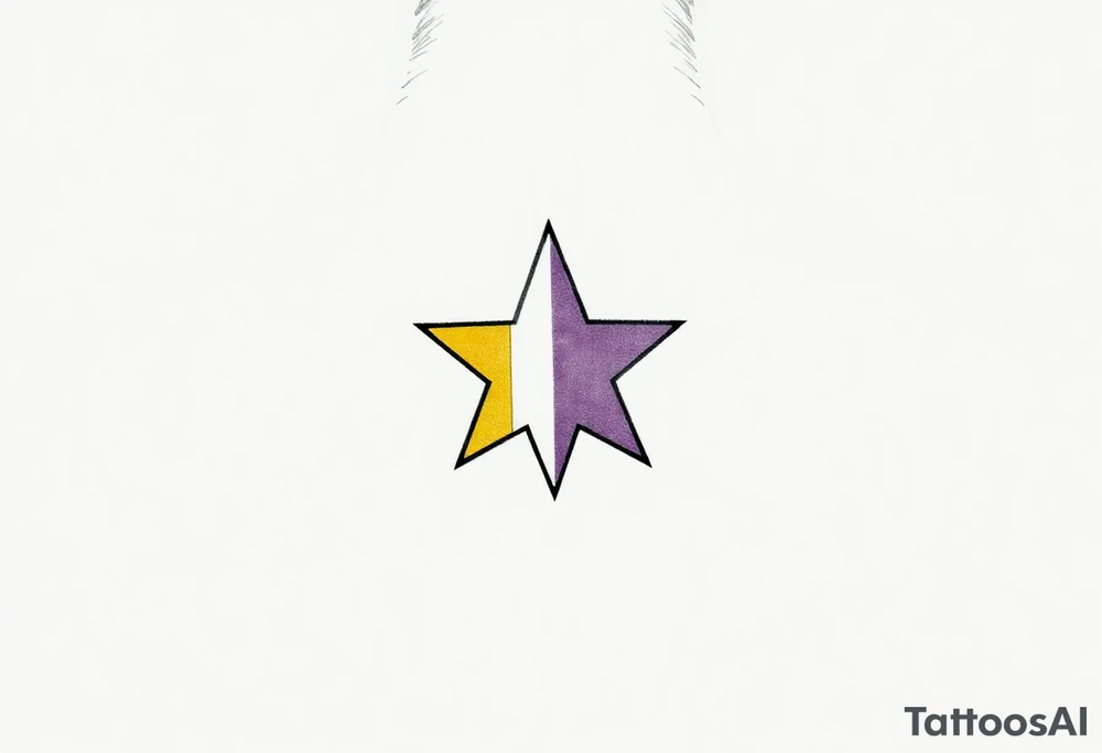 Minimalist star tattoo with nonbinary flag colors (yellow, white, purple, black), clean line art, transparent background. tattoo idea