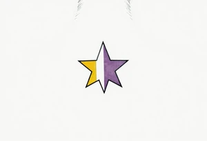 Minimalist star tattoo with nonbinary flag colors (yellow, white, purple, black), clean line art, transparent background. tattoo idea
