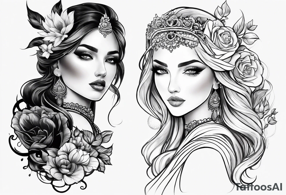 Лесная нимфа с цветами и луной tattoo idea