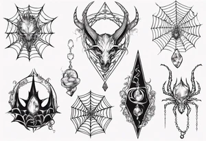 Dragon spiral spiderweb shattered chalices jewels, unicorn horn and a spider tattoo idea