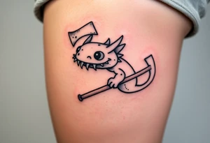 axolotl with big gills holding an axe tattoo idea