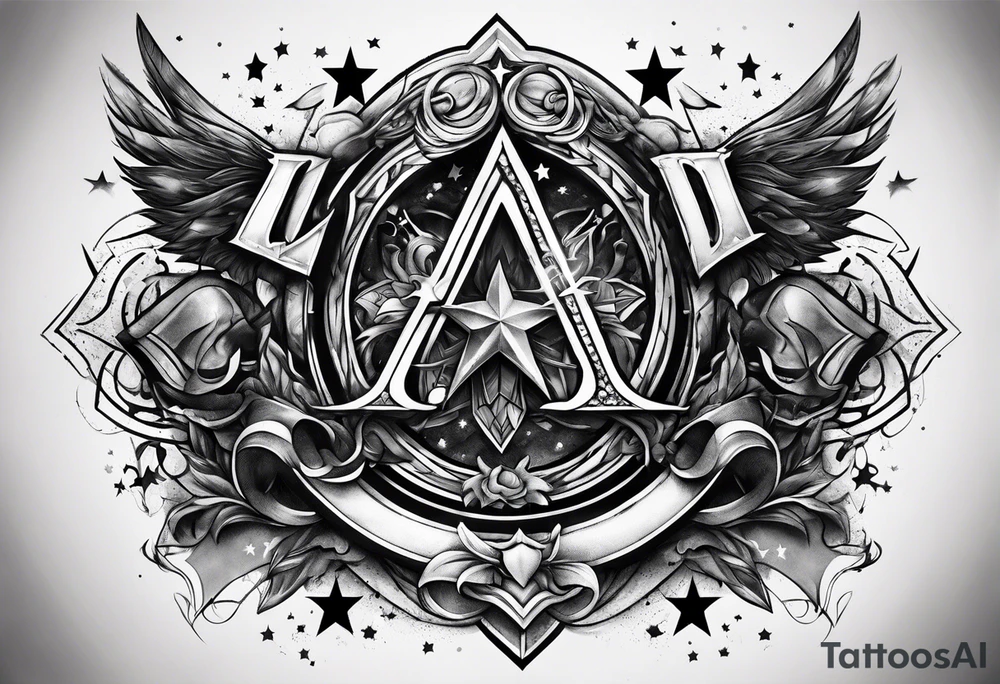 the letters tdm with smoke and small stars in the background tattoo idea