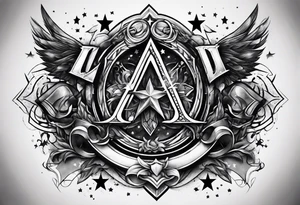 the letters tdm with smoke and small stars in the background tattoo idea