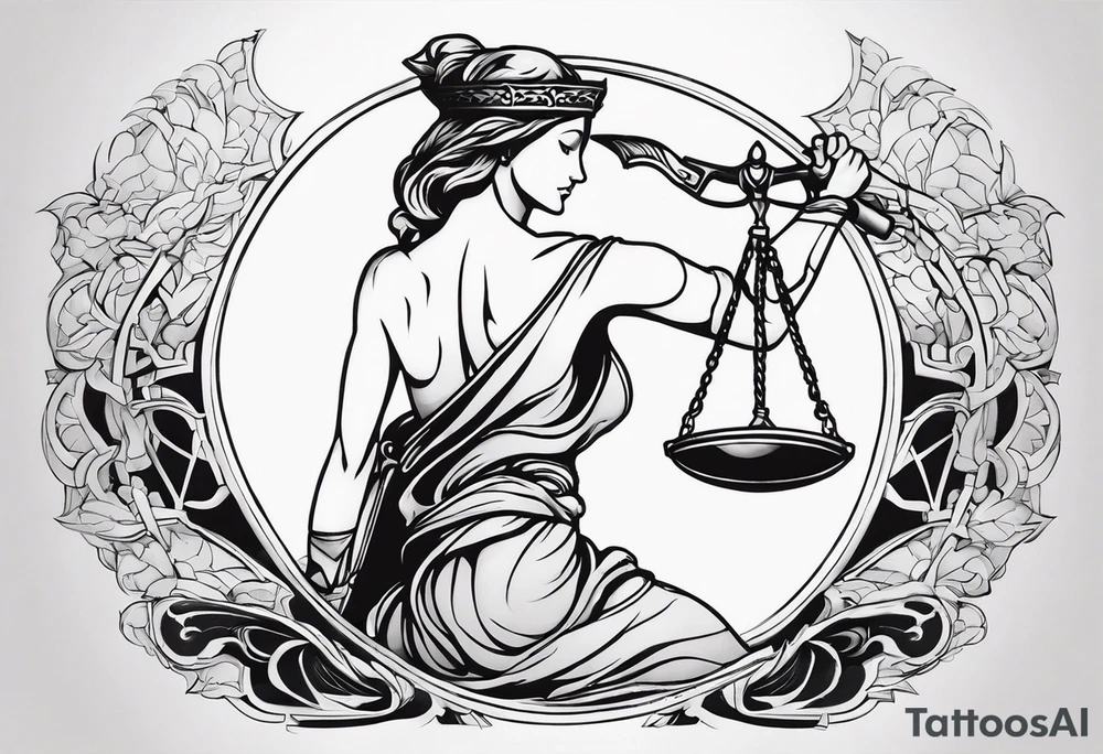 Back and gray lady justice tattoo idea